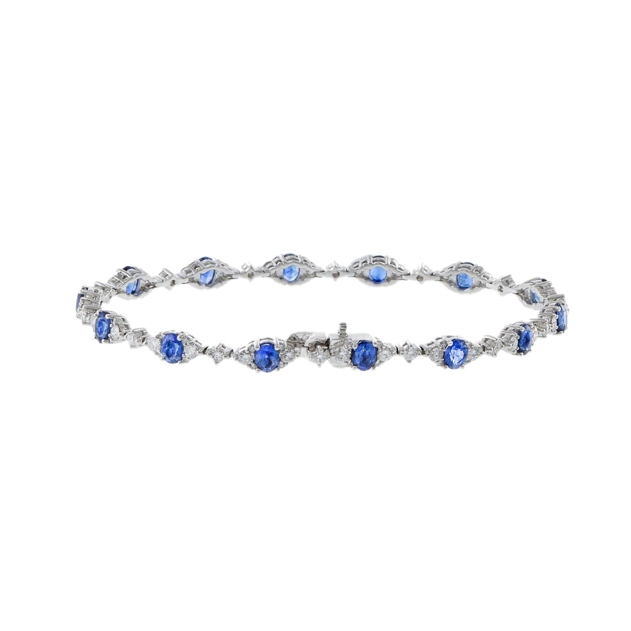 18KT White Gold Oval Cut Blue Sapphire And Diamond Bracelet