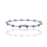 18KT White Gold Oval Cut Blue Sapphire And Diamond Bracelet