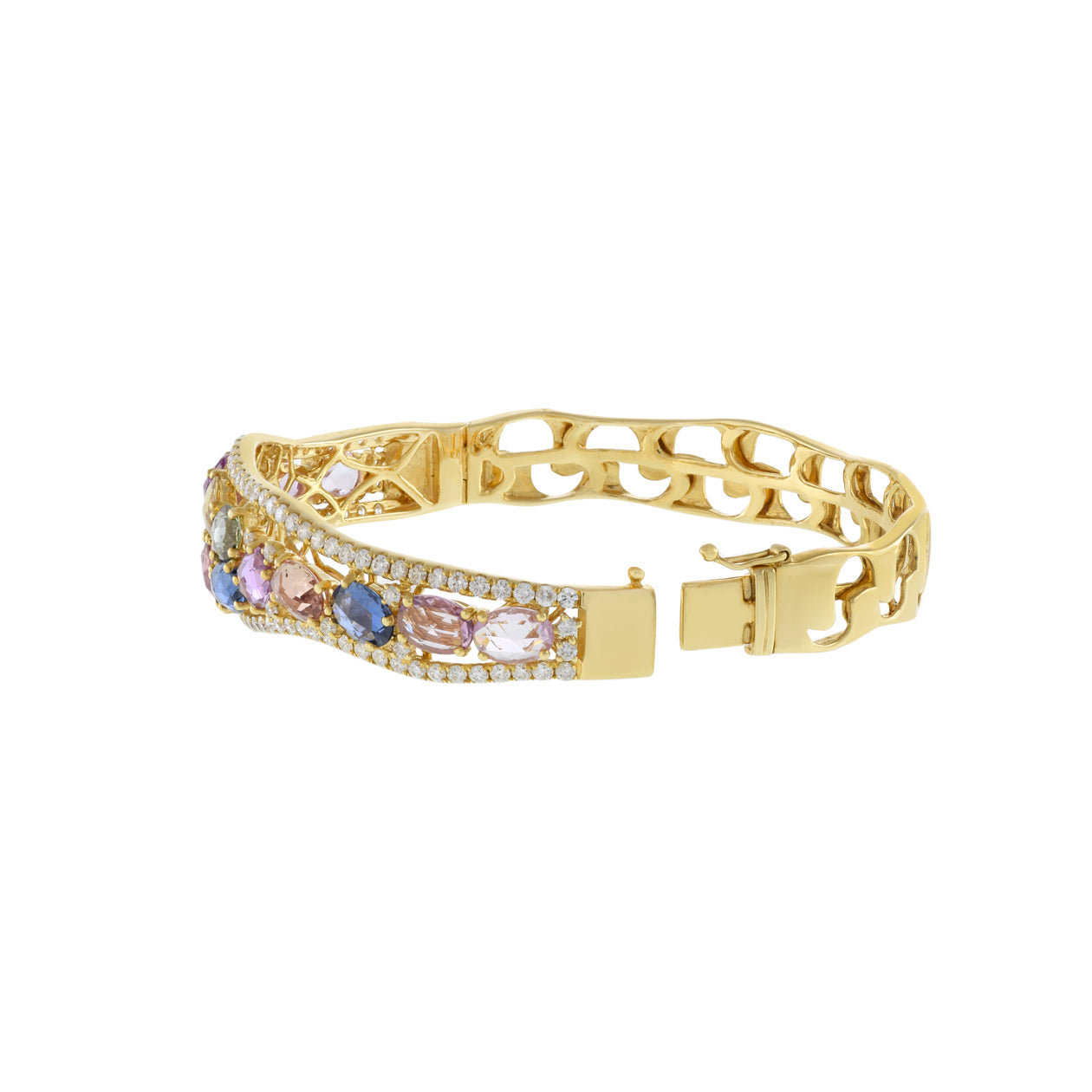 18KT Yellow Gold Multi Colored Sapphire And Diamond Bangle