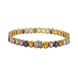 18KT Yellow Gold Bracelet with Round Cut Diamonds and Oval Multi-Color Sapphires