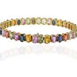 18KT Yellow Gold Bracelet with Round Cut Diamonds and Oval Multi-Color Sapphires