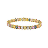 18KT Yellow Gold Bracelet with Round Cut Diamonds and Oval Multi-Color Sapphires