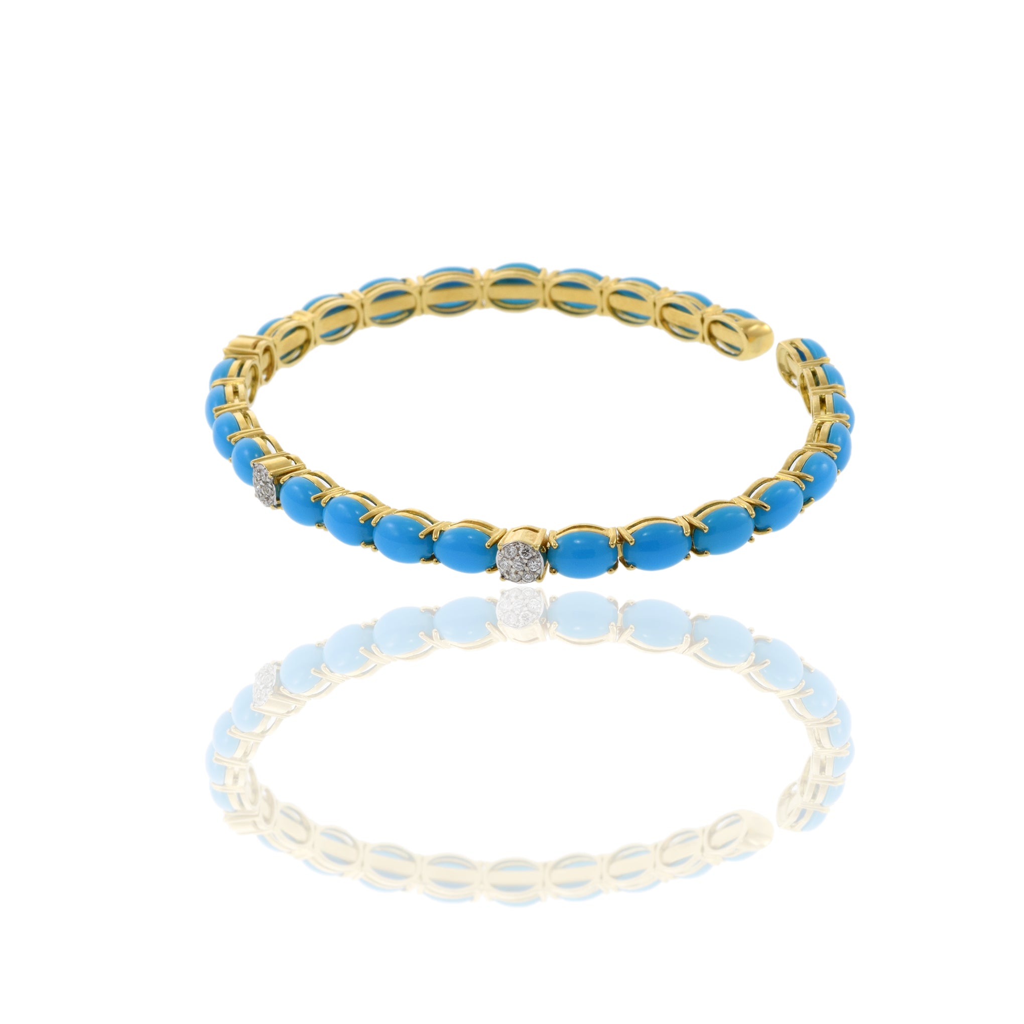 18KT Yellow Gold Turquoise And Diamond Bangle Bracelet