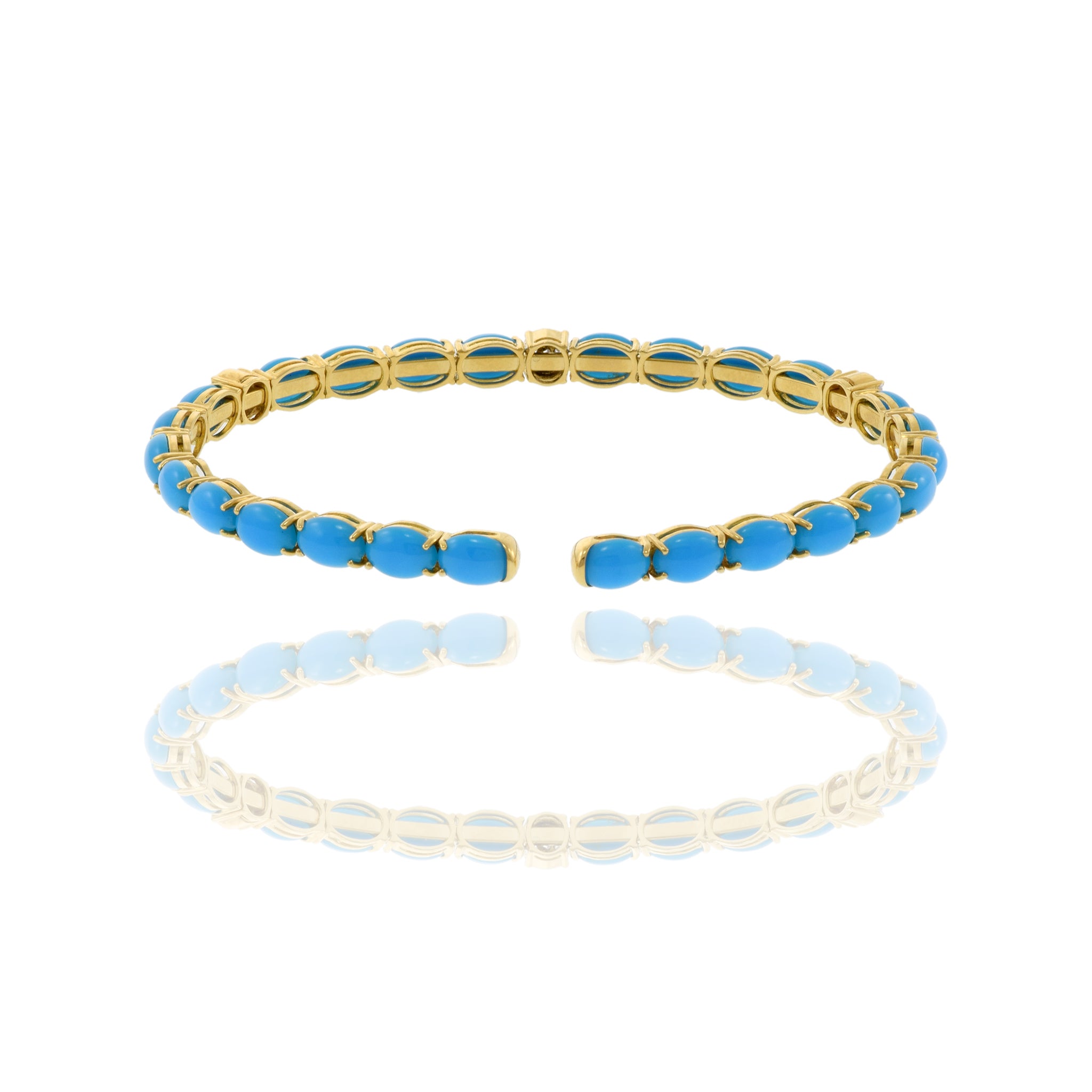 18KT Yellow Gold Turquoise And Diamond Bangle Bracelet