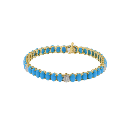 18KT Yellow Gold Turquoise And Diamond Bracelet
