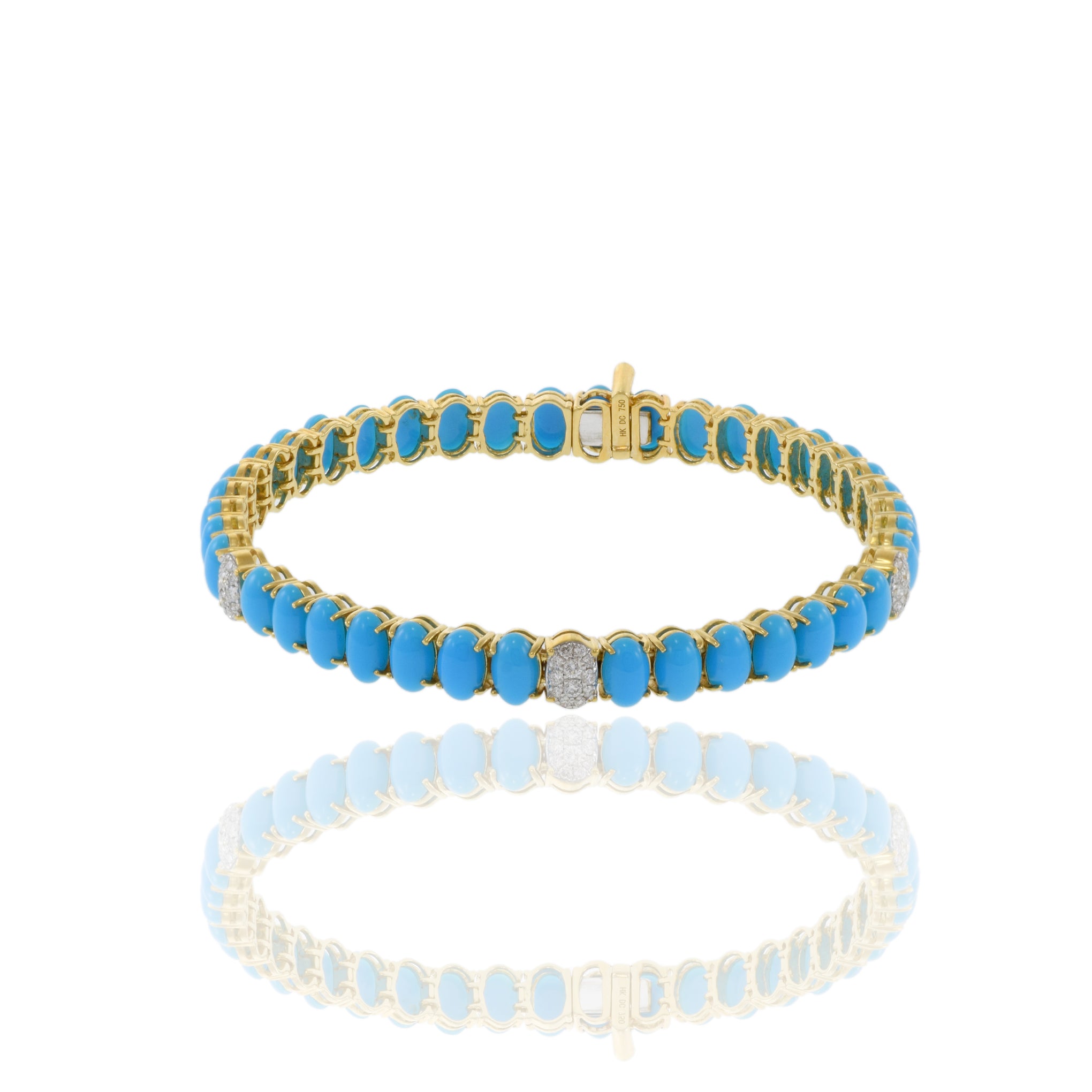 18KT Yellow Gold Turquoise And Diamond Bracelet