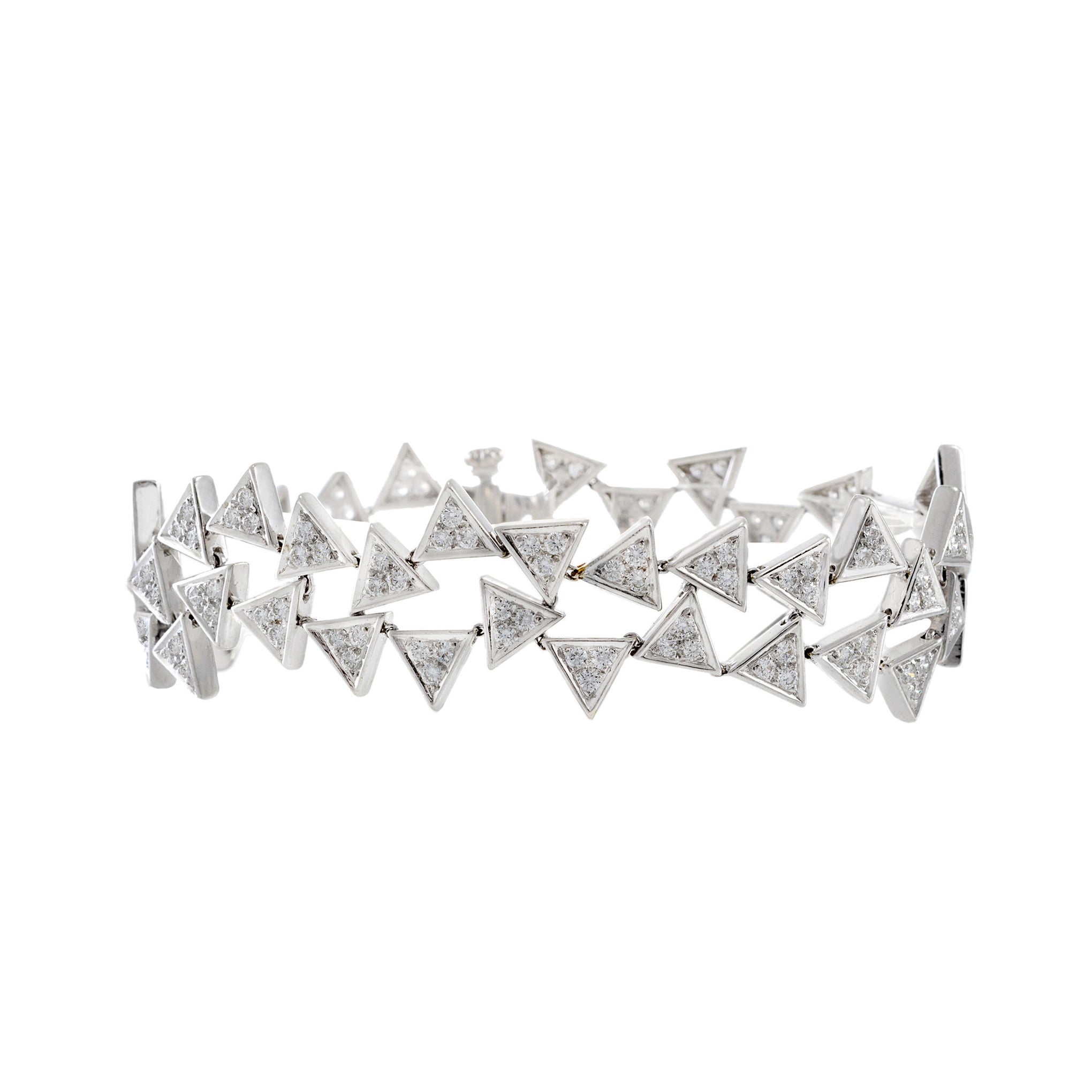 Vintage Retro Era 18KT White Gold Diamond Triangle Bracelet