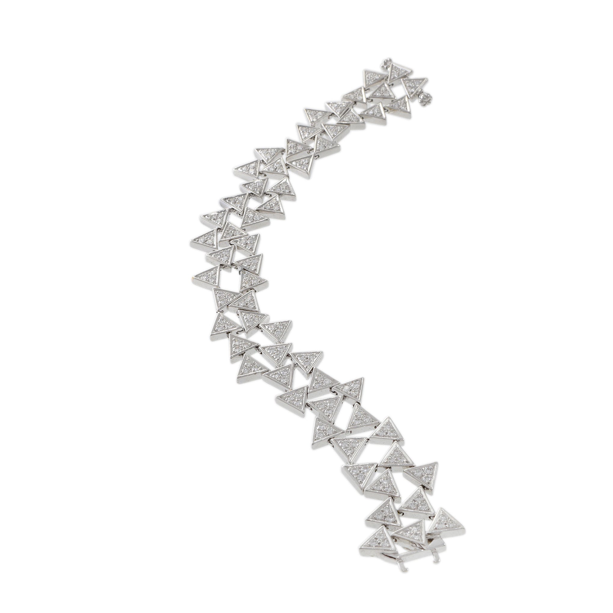 Vintage Retro Era 18KT White Gold Diamond Triangle Bracelet