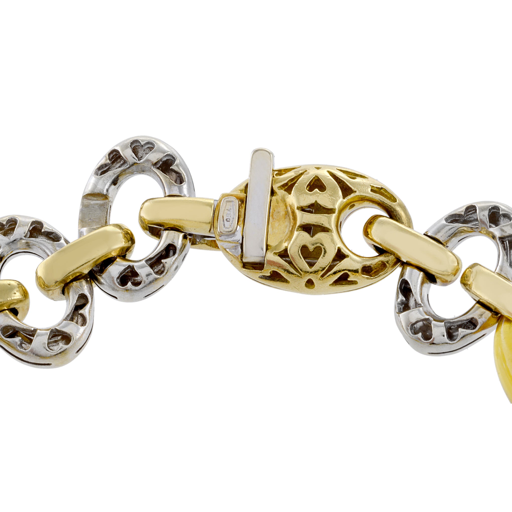 Estate 18KT Two Tone Gold Amber And Diamond Link Bracelet