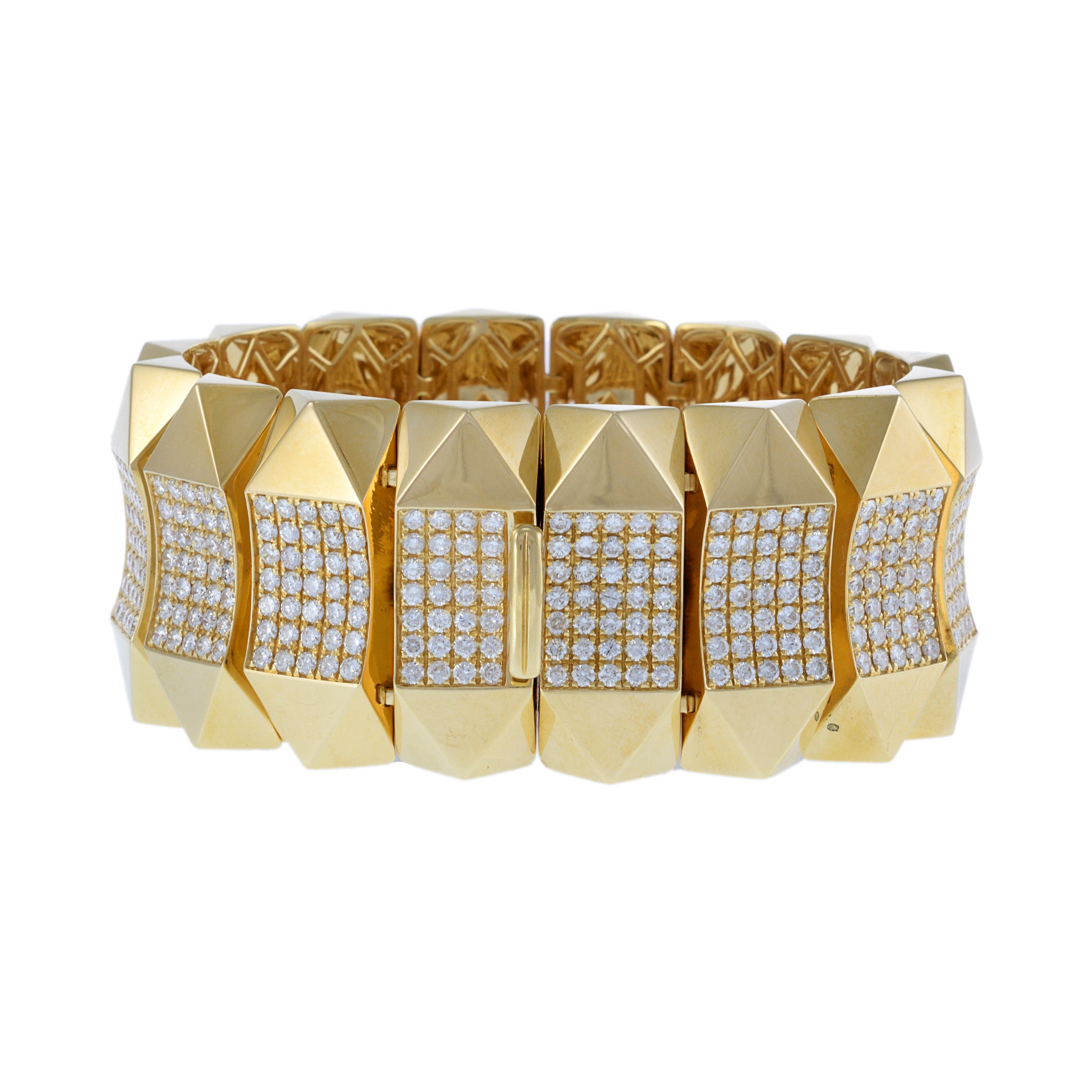 18KT Yellow Gold Pyramid Link Wide Diamond Bracelet