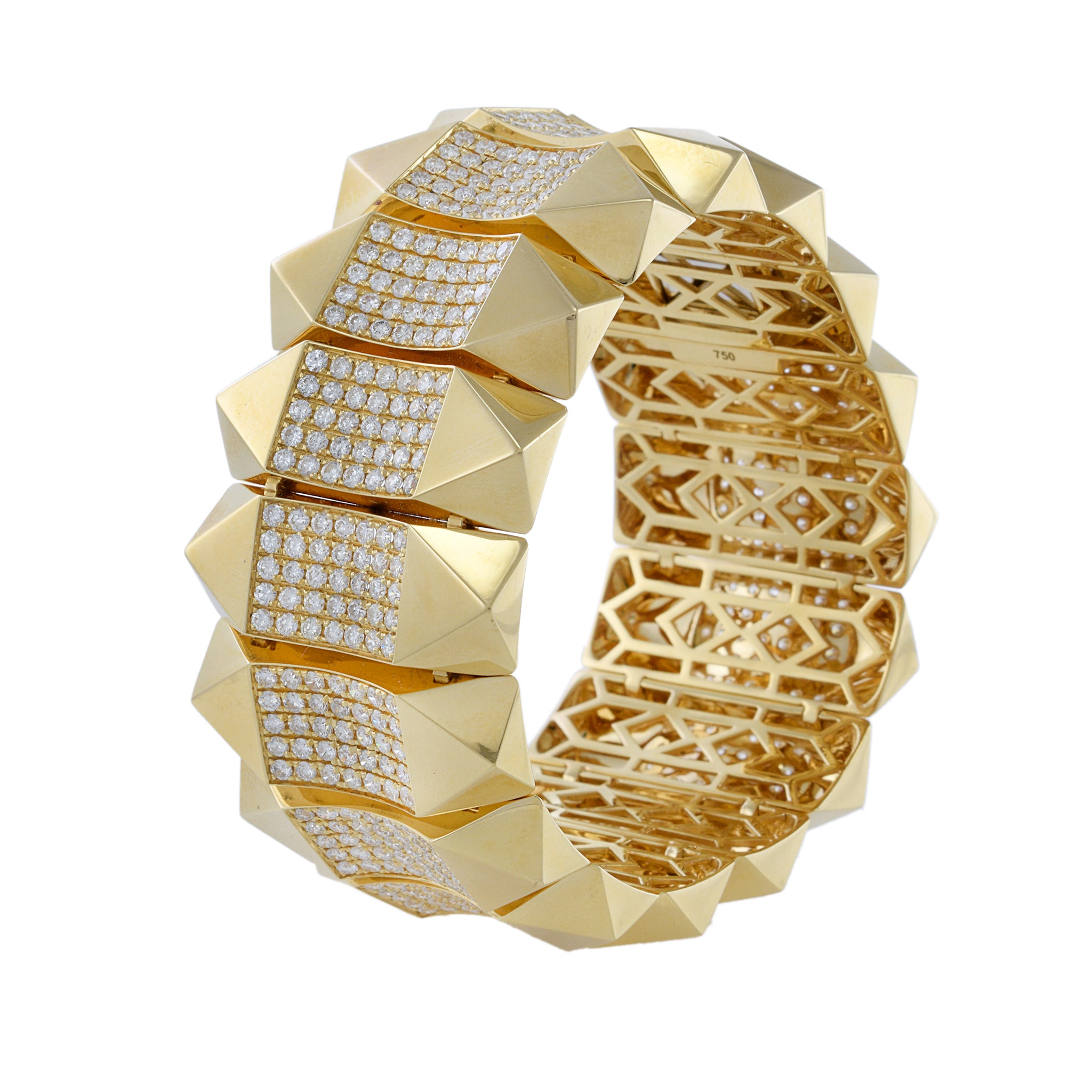 18KT Yellow Gold Pyramid Link Wide Diamond Bracelet