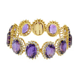 Vintage 18KT Yellow Gold Purple Amethyst and Diamond Bracelet