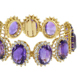 Vintage 18KT Yellow Gold Purple Amethyst and Diamond Bracelet