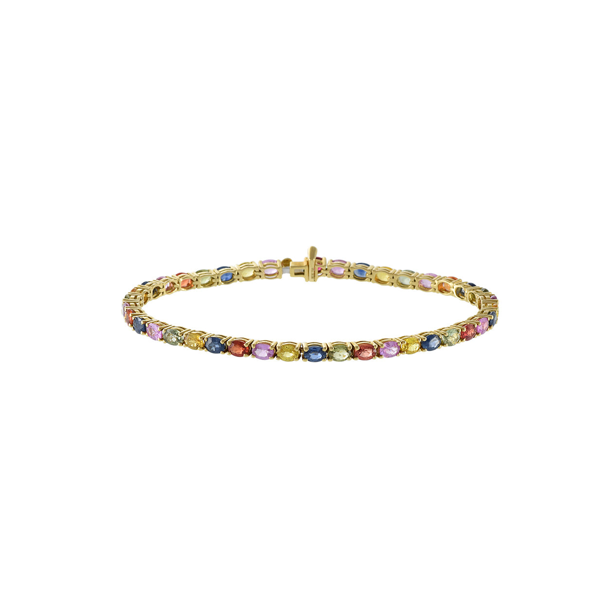 18KT Yellow Gold Oval Cut Multi Color Sapphire Bracelet