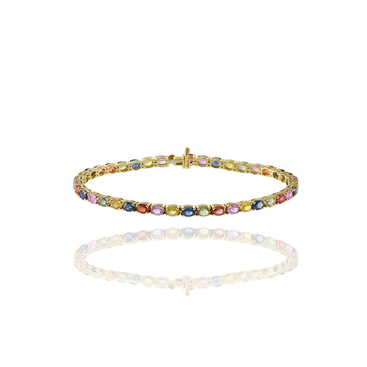 18KT Yellow Gold Oval Cut Multi Color Sapphire Bracelet
