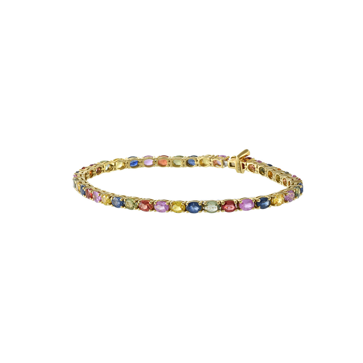 18KT Yellow Gold Oval Cut Multi Color Sapphire Bracelet