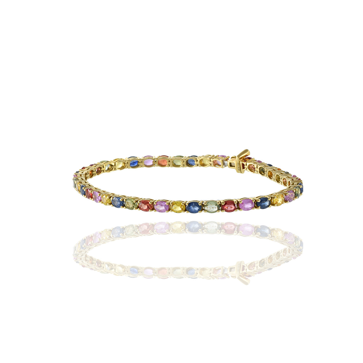18KT Yellow Gold Oval Cut Multi Color Sapphire Bracelet