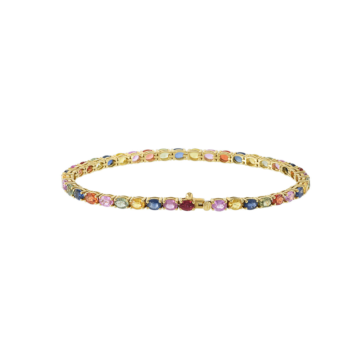 18KT Yellow Gold Oval Cut Multi Color Sapphire Bracelet