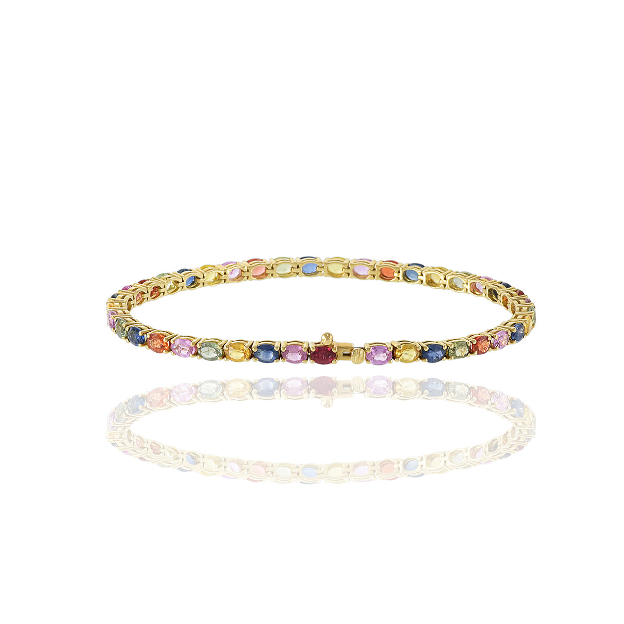 18KT Yellow Gold Oval Cut Multi Color Sapphire Bracelet