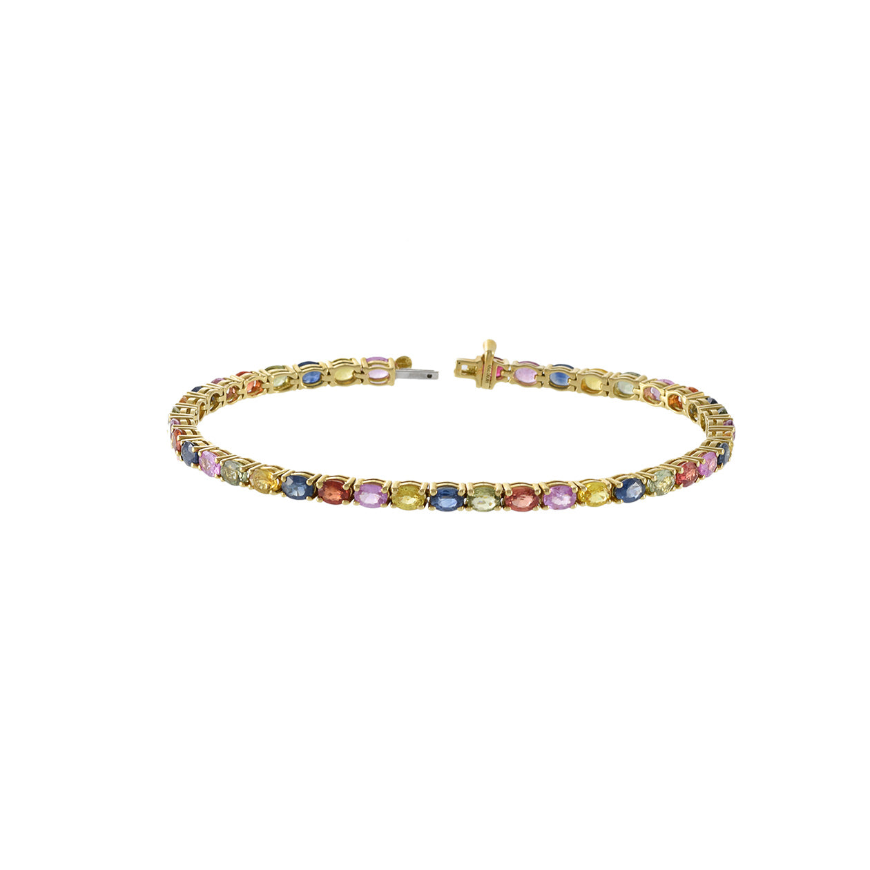 18KT Yellow Gold Oval Cut Multi Color Sapphire Bracelet