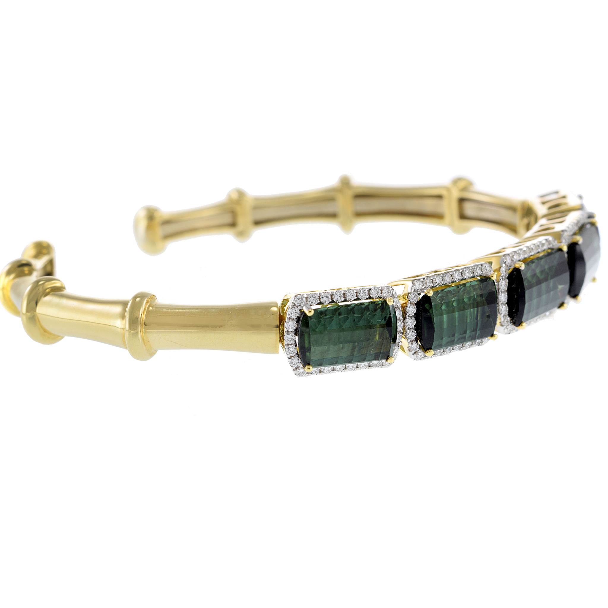 18KT Yellow Gold Green Tourmaline and Diamond Cuff Bracelet