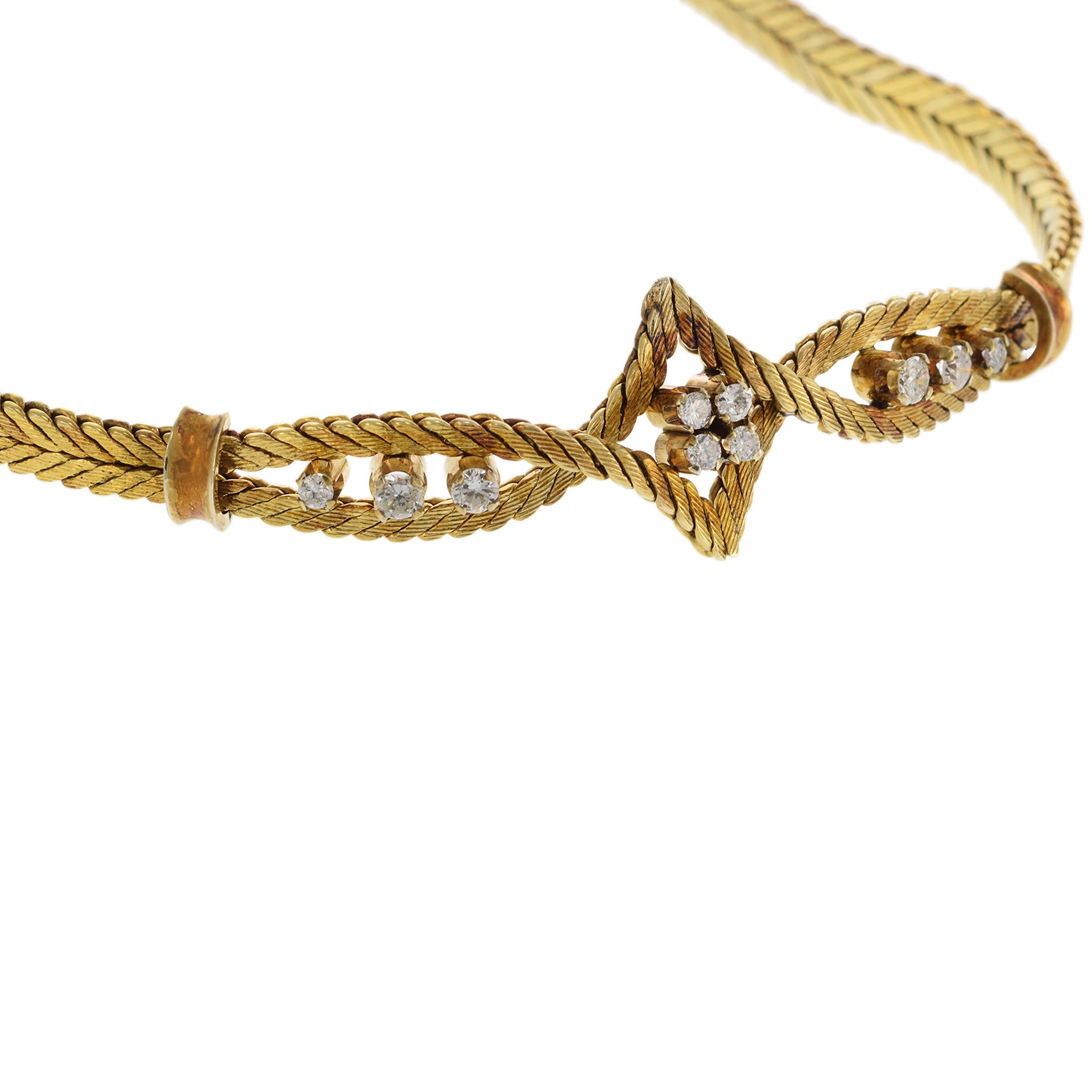 Vintage Retro Era 18KT Yellow Gold Herringbone Diamond Bracelet