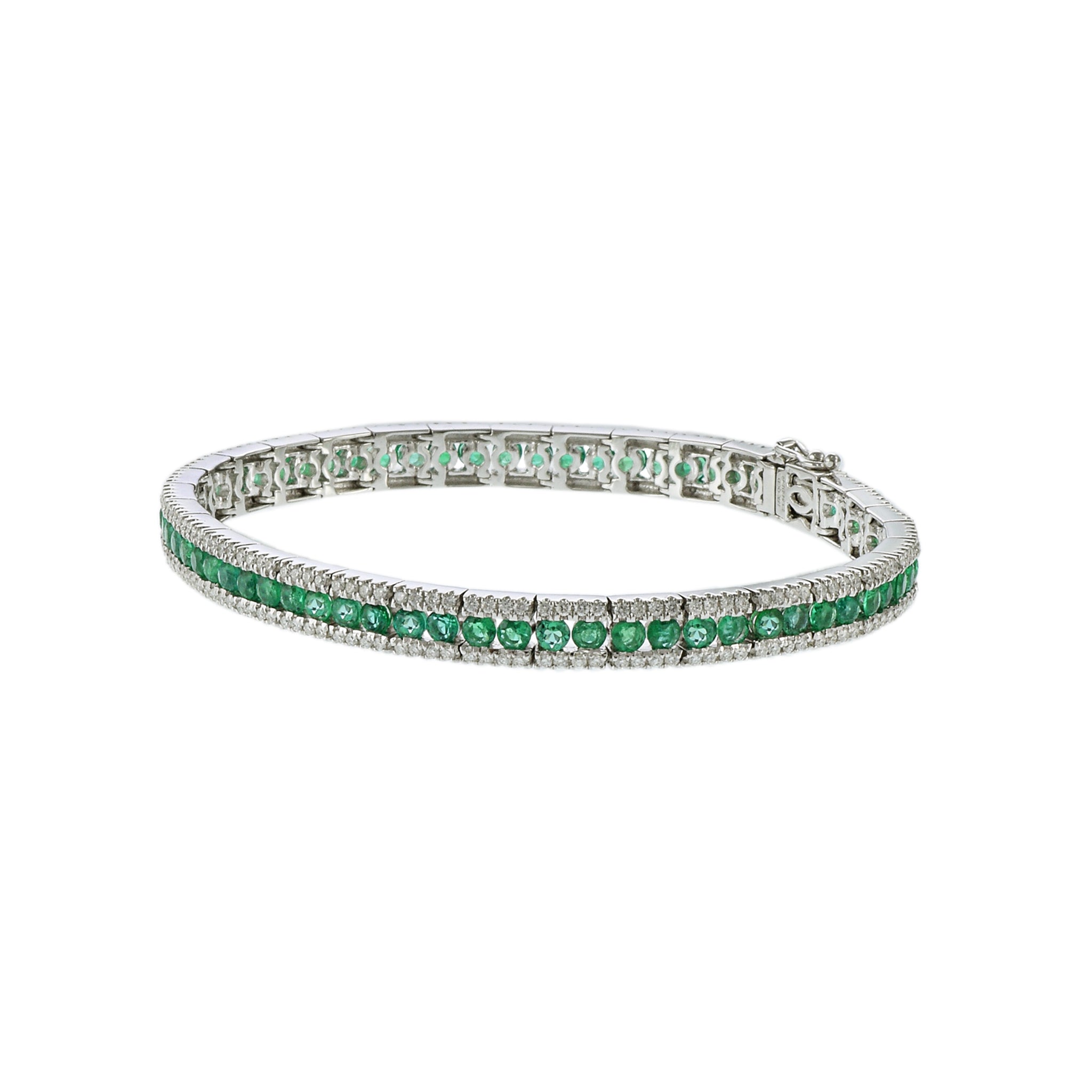 18KT White Gold Bracelet with Round Cut Diamonds and Emeralds