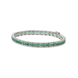 18KT White Gold Bracelet with Round Cut Diamonds and Emeralds