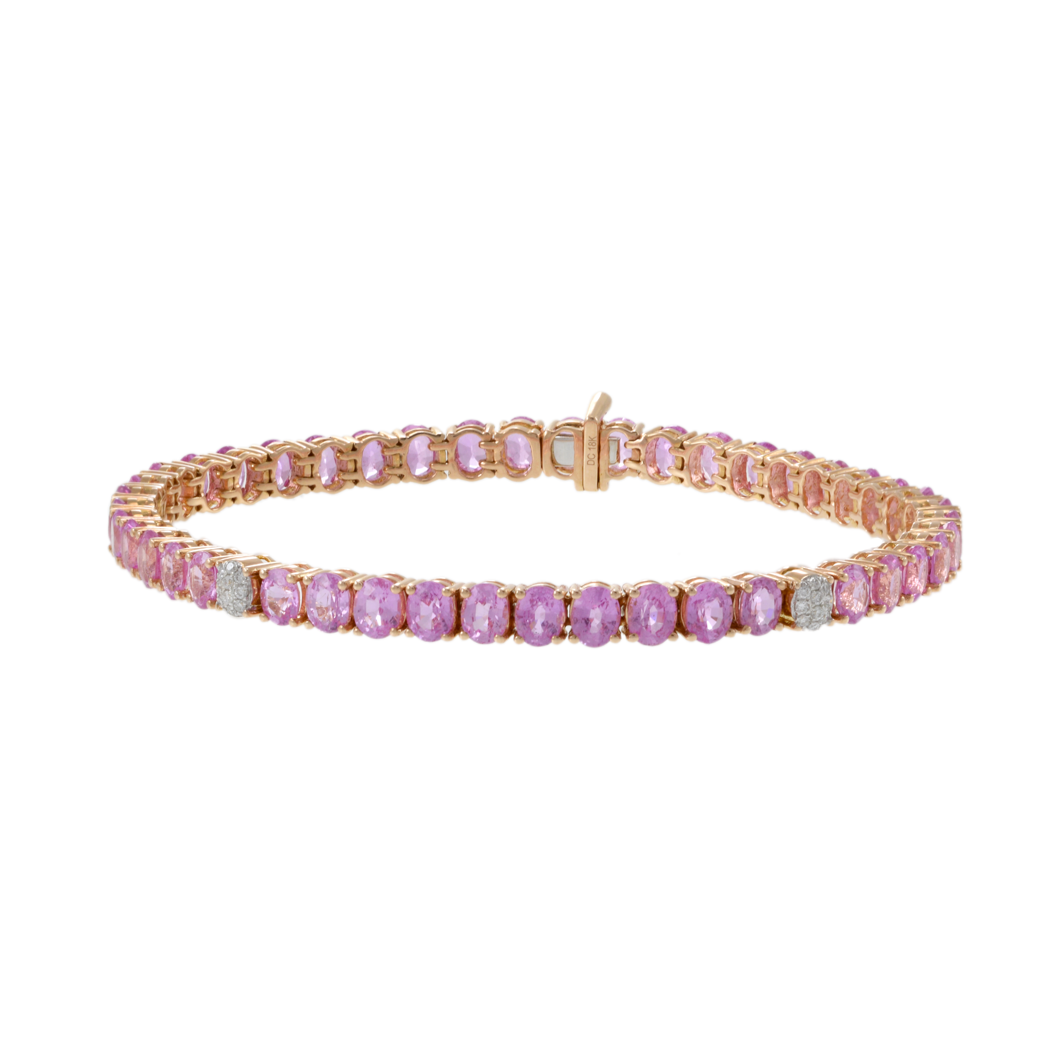 18KT Rose Gold Bracelet with Round Cut Diamonds and Oval Pink Sapphires