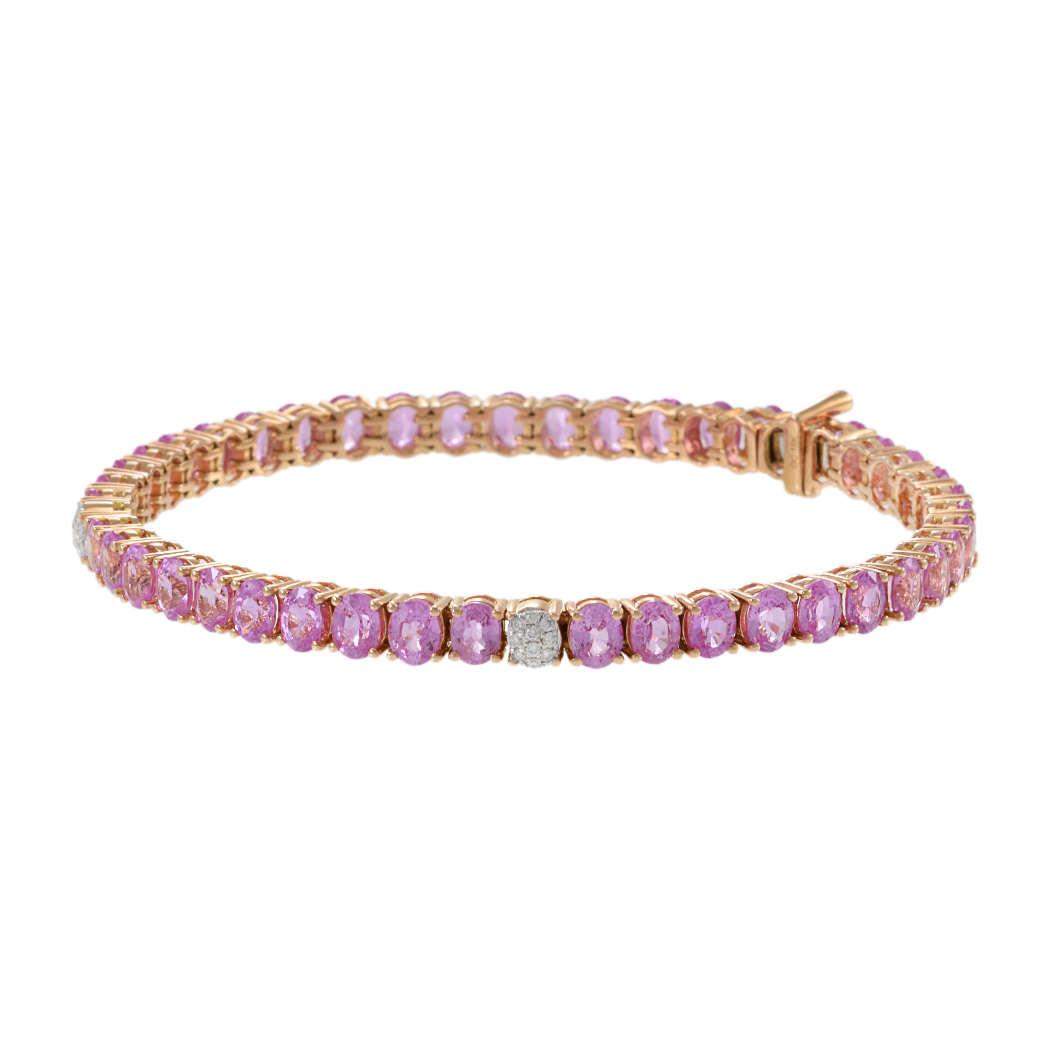 18KT Rose Gold Bracelet with Round Cut Diamonds and Oval Pink Sapphires