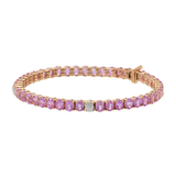 18KT Rose Gold Bracelet with Round Cut Diamonds and Oval Pink Sapphires