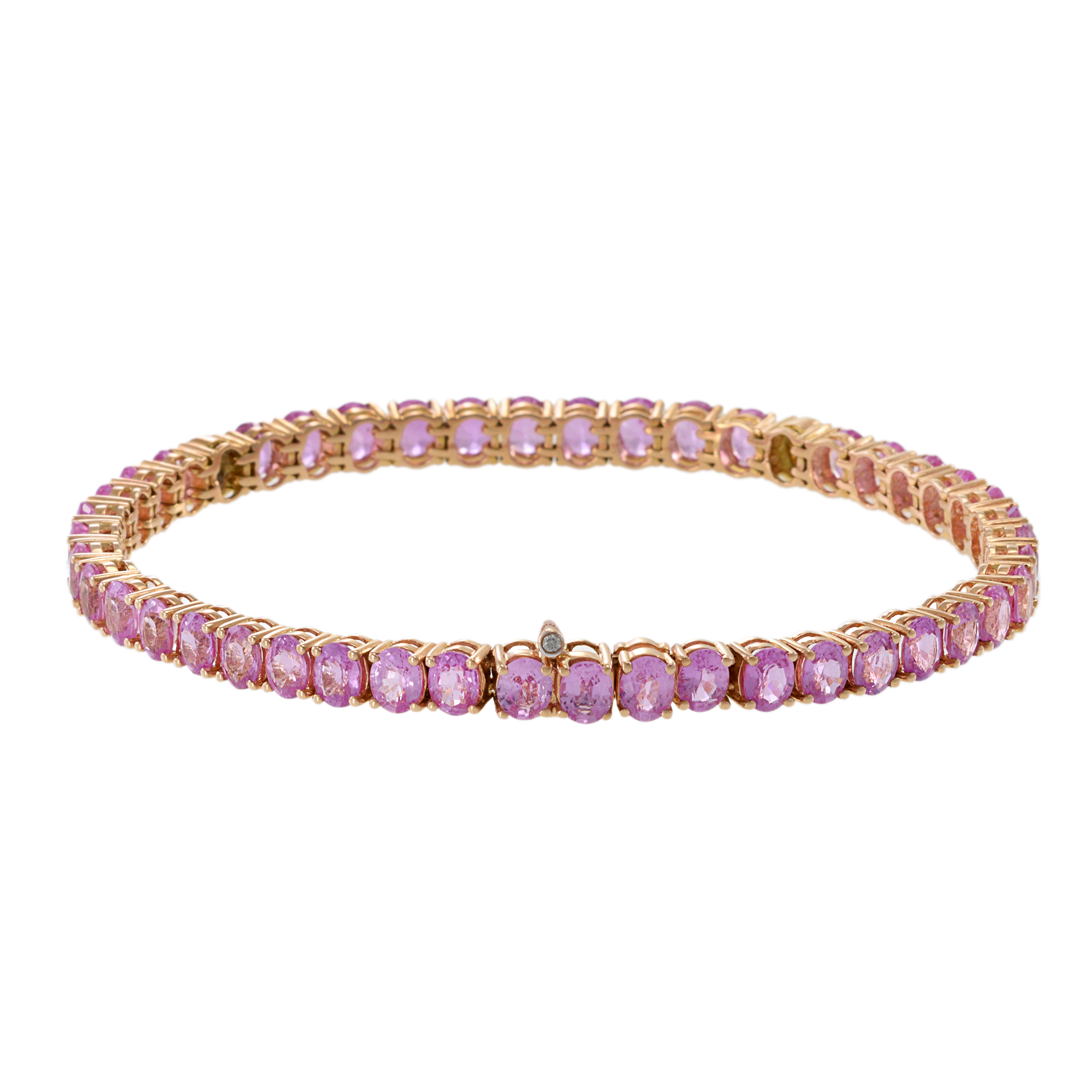 18KT Rose Gold Bracelet with Round Cut Diamonds and Oval Pink Sapphires