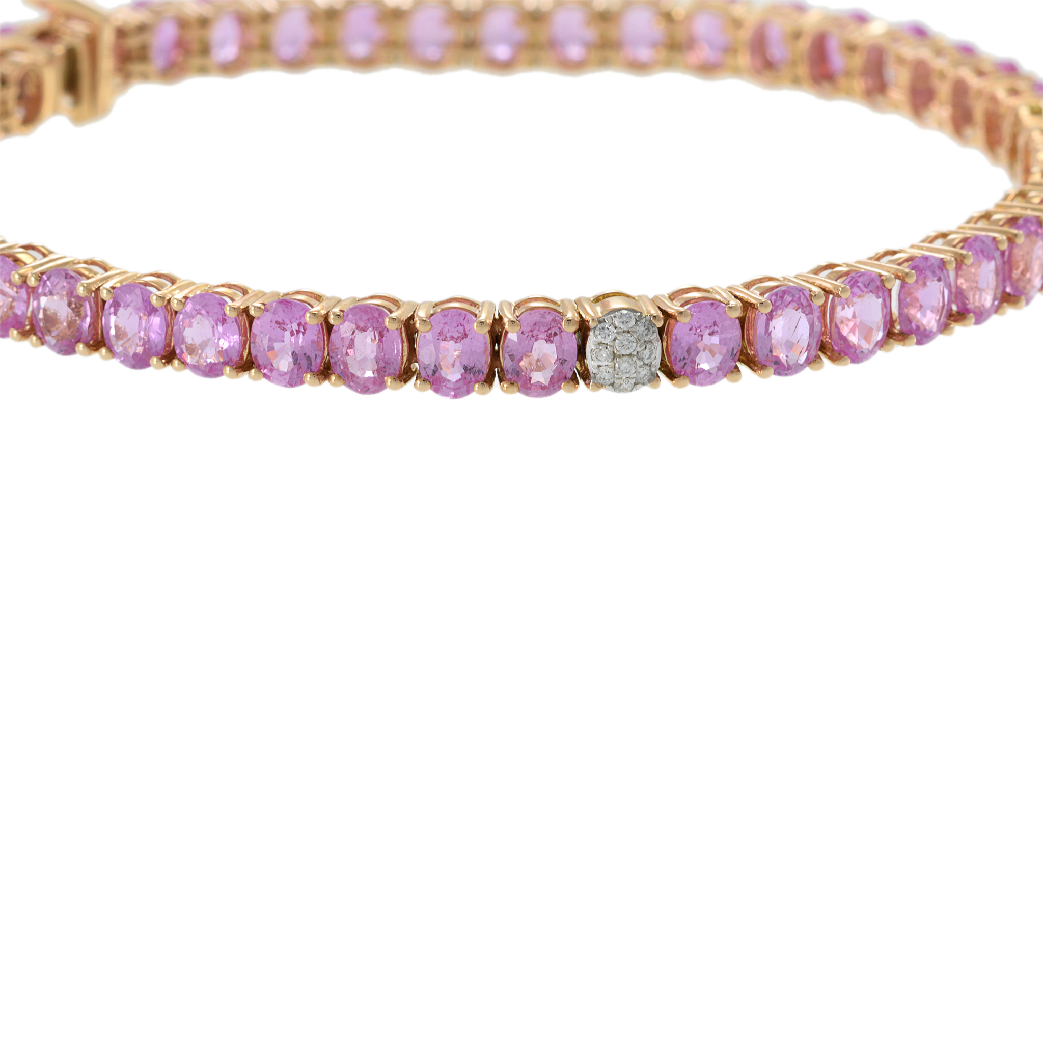 18KT Rose Gold Bracelet with Round Cut Diamonds and Oval Pink Sapphires