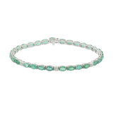 18KT White Gold Oval Emerald and Diamond Tennis Bracelet – 7" Inch