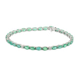 18KT White Gold Oval Emerald and Diamond Tennis Bracelet – 7" Inch