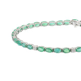 18KT White Gold Oval Emerald and Diamond Tennis Bracelet – 7" Inch