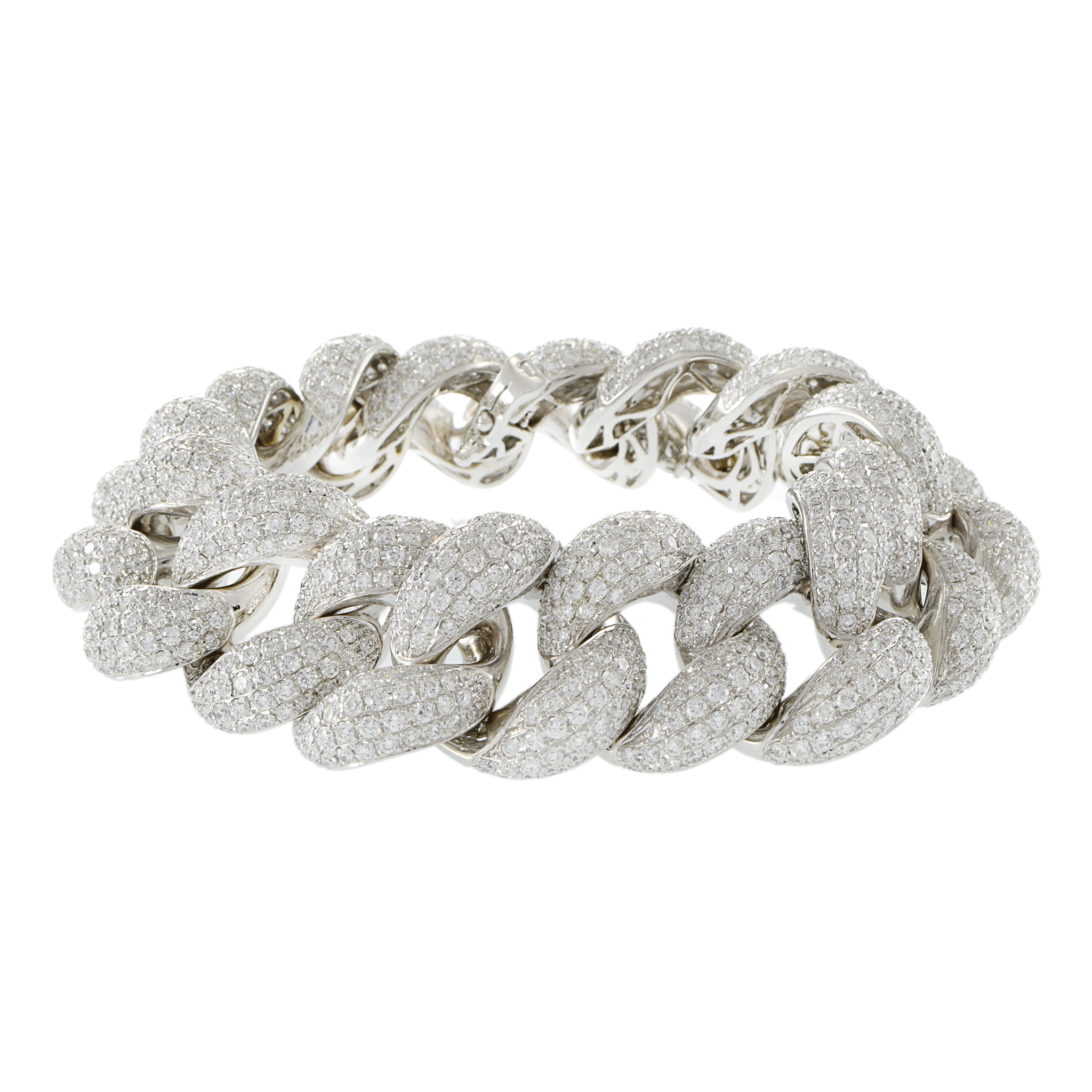 18KT White Gold Pavé Diamond Cuban Link Bracelet