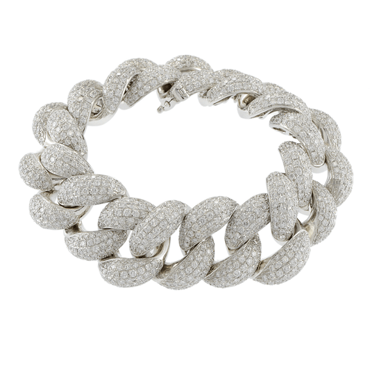 18KT White Gold Pavé Diamond Cuban Link Bracelet