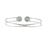18KT White Gold Emerald and Diamond Open Bangle with Circular Cluster Accents