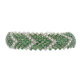 Vintage 18KT White Gold Chevron Mesh Bracelet with Tsavorites and Diamonds