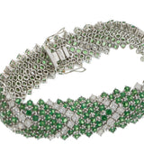 Vintage 18KT White Gold Chevron Mesh Bracelet with Tsavorites and Diamonds