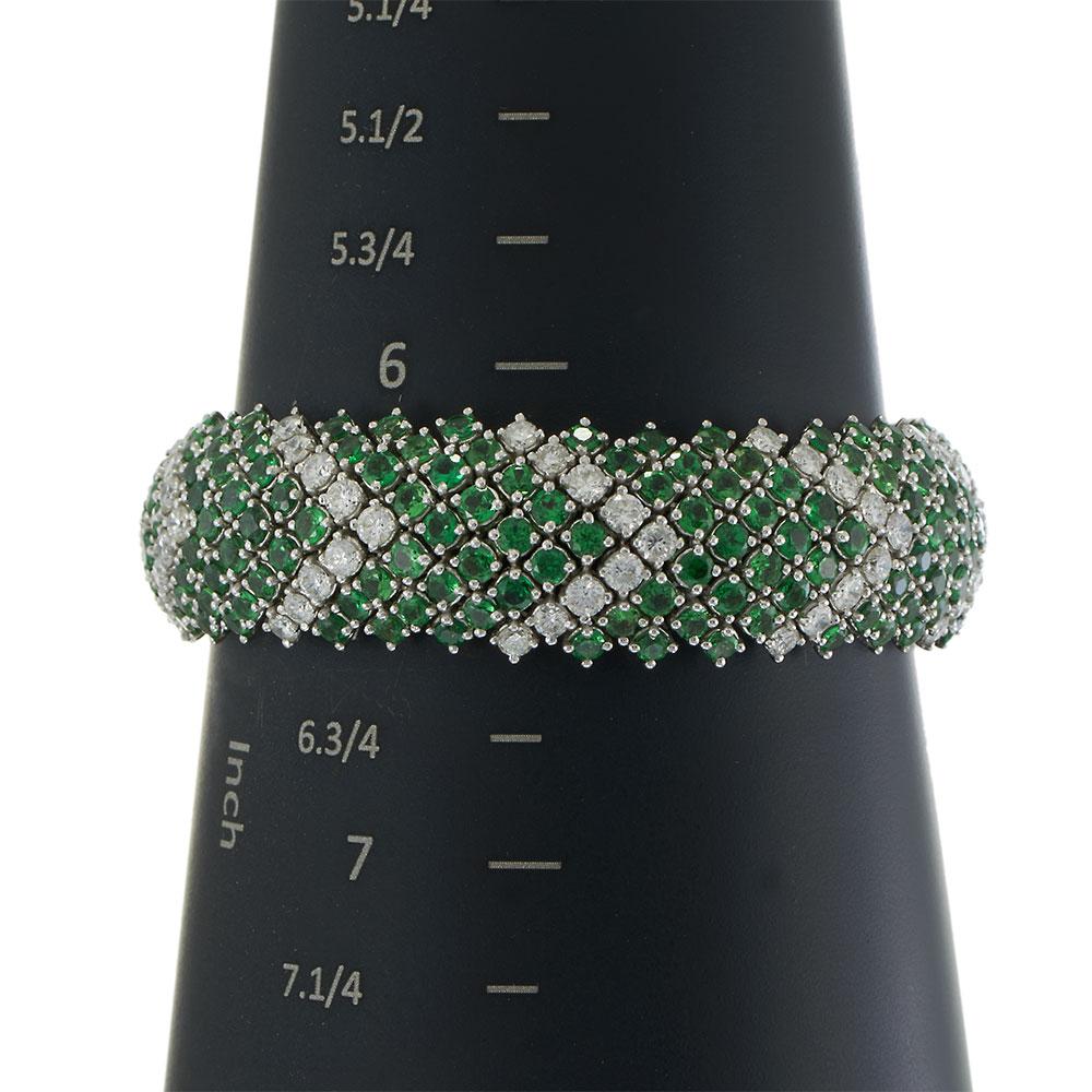 Vintage 18KT White Gold Chevron Mesh Bracelet with Tsavorites and Diamonds