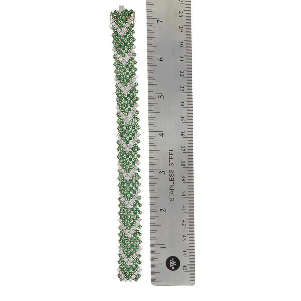 Vintage 18KT White Gold Chevron Mesh Bracelet with Tsavorites and Diamonds