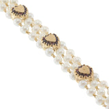 Vintage “Lucien Piccard” Triple Strand Pearl Bracelet with Garnet Hearts