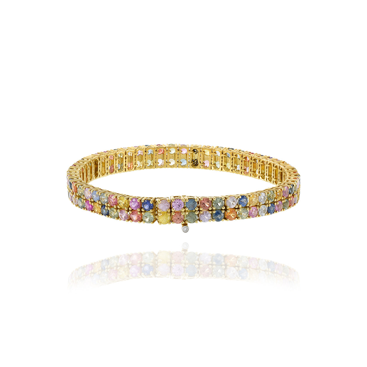 18KT Yellow Gold Multi Colored Sapphire and Diamond Bracelet