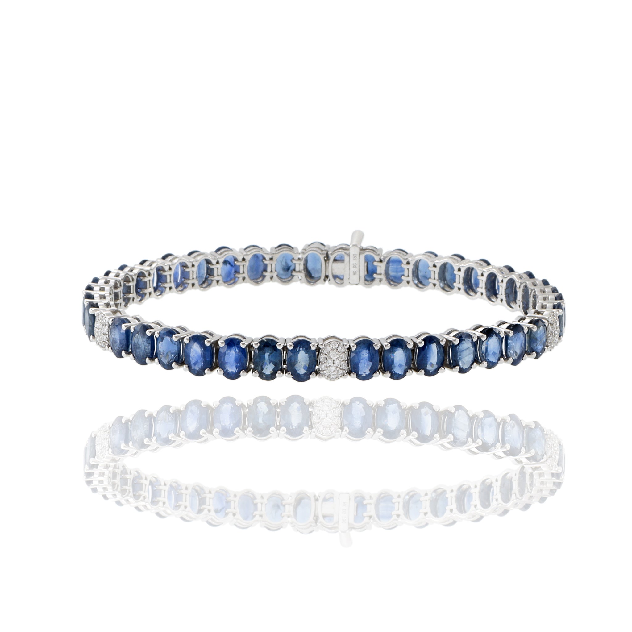 18KT White Gold Oval Sapphire And Diamond Bracelet