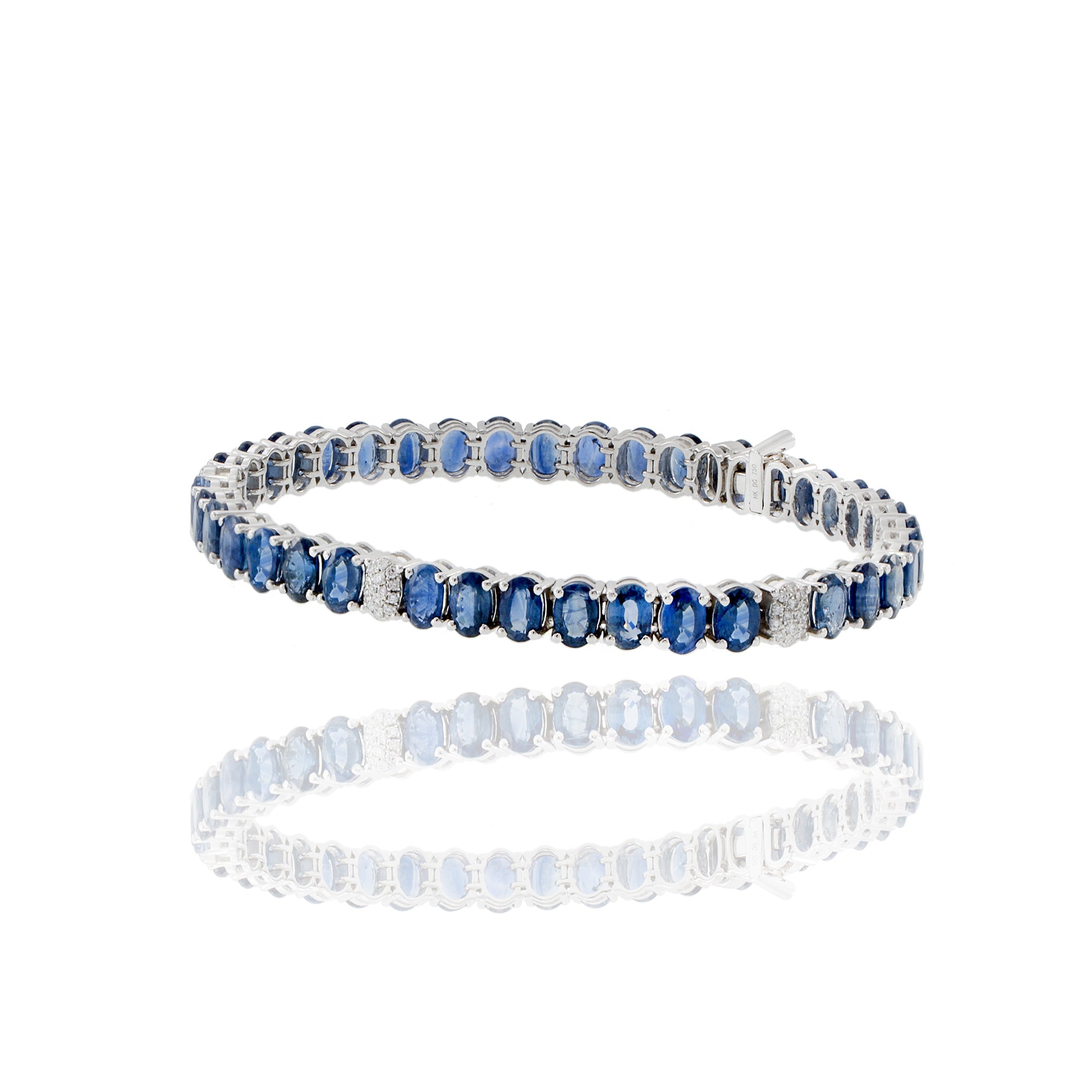 18KT White Gold Oval Sapphire And Diamond Bracelet