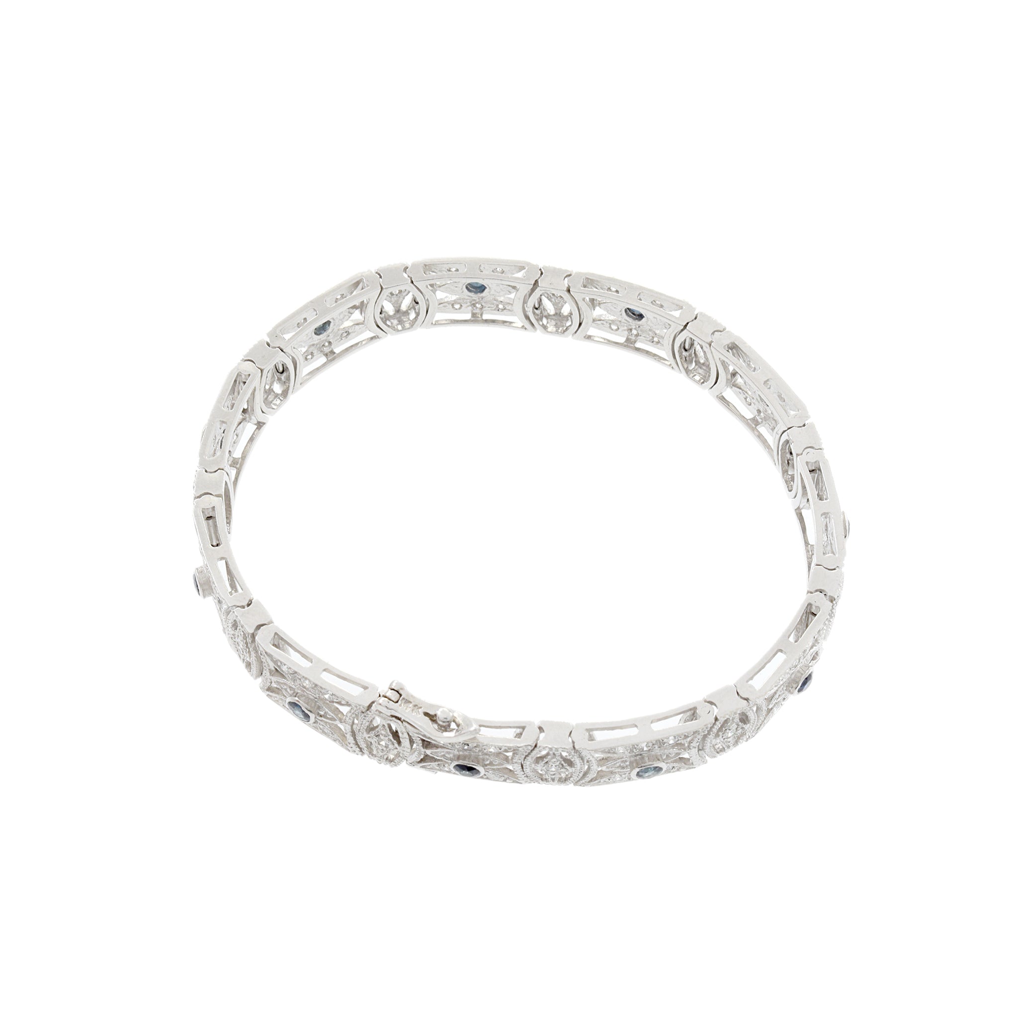 Estate 14KT White Gold Filigree Sapphire and Diamond Bracelet