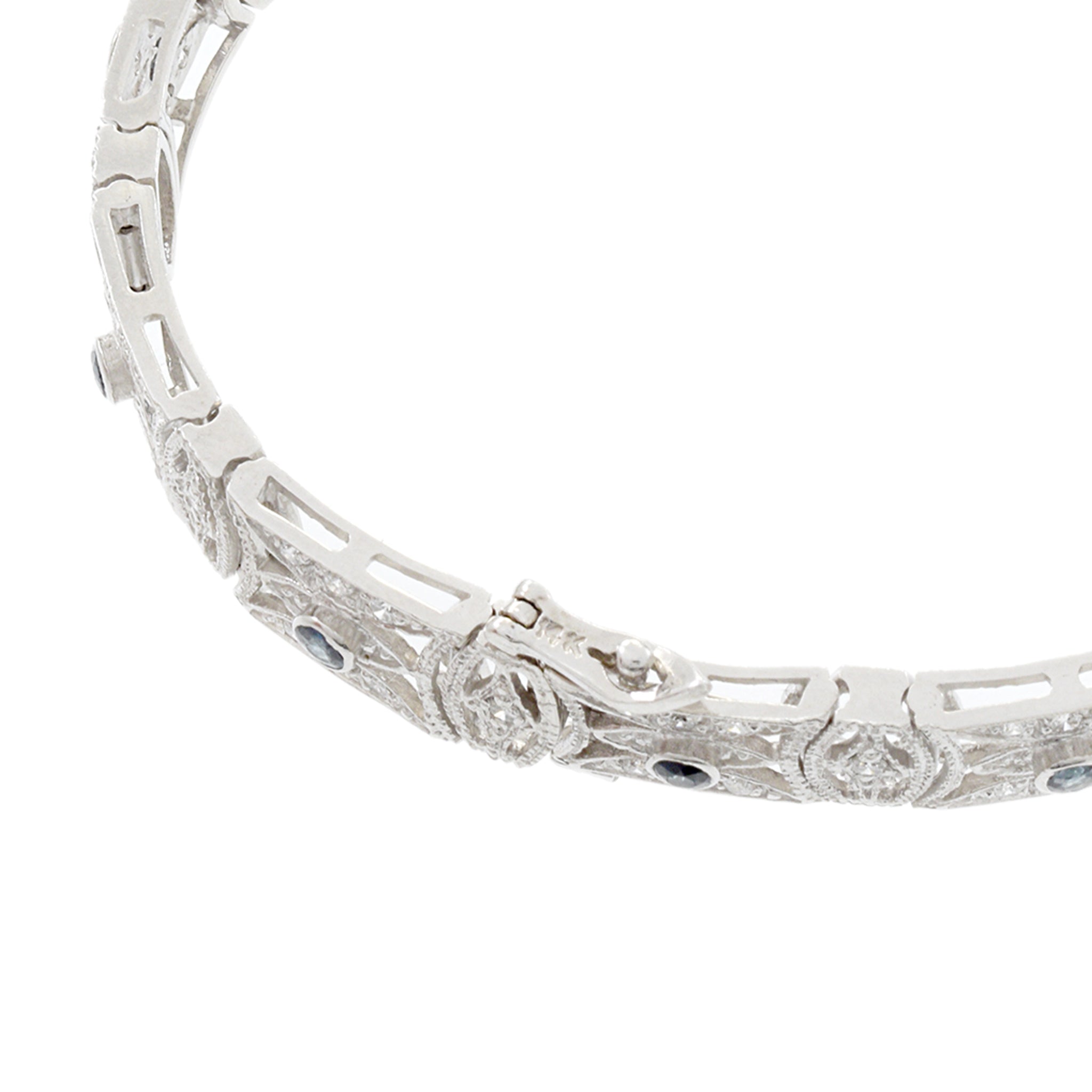 Estate 14KT White Gold Filigree Sapphire and Diamond Bracelet