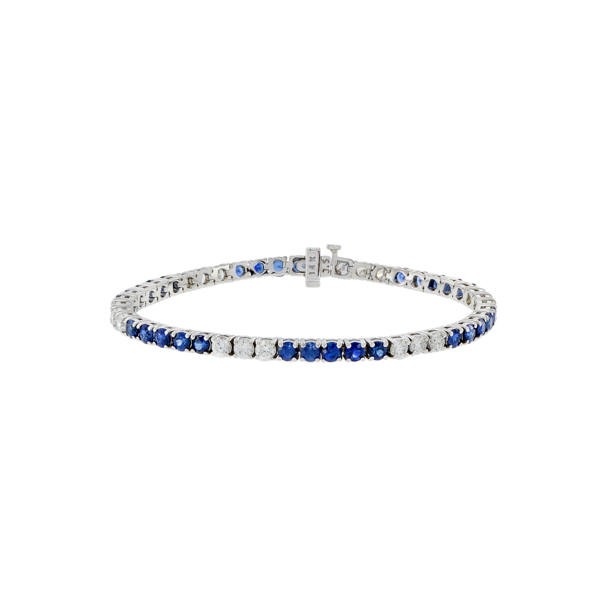 14KT White Gold Alternating 9.32CT-TW Sapphire and Diamond Straight Line Bracelet